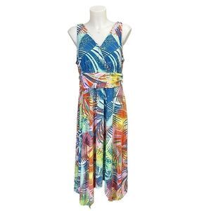 Pappagallo Women's The Becca Dress multicolored Palm Print Ruched waist‎ sz XL